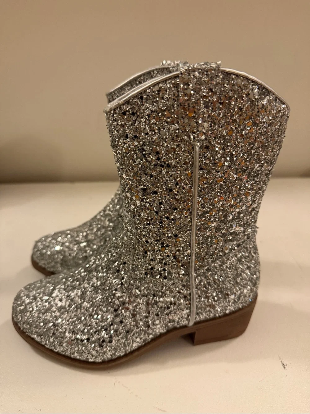 Kensie Girl Glitter Silver Kids Western Boots
